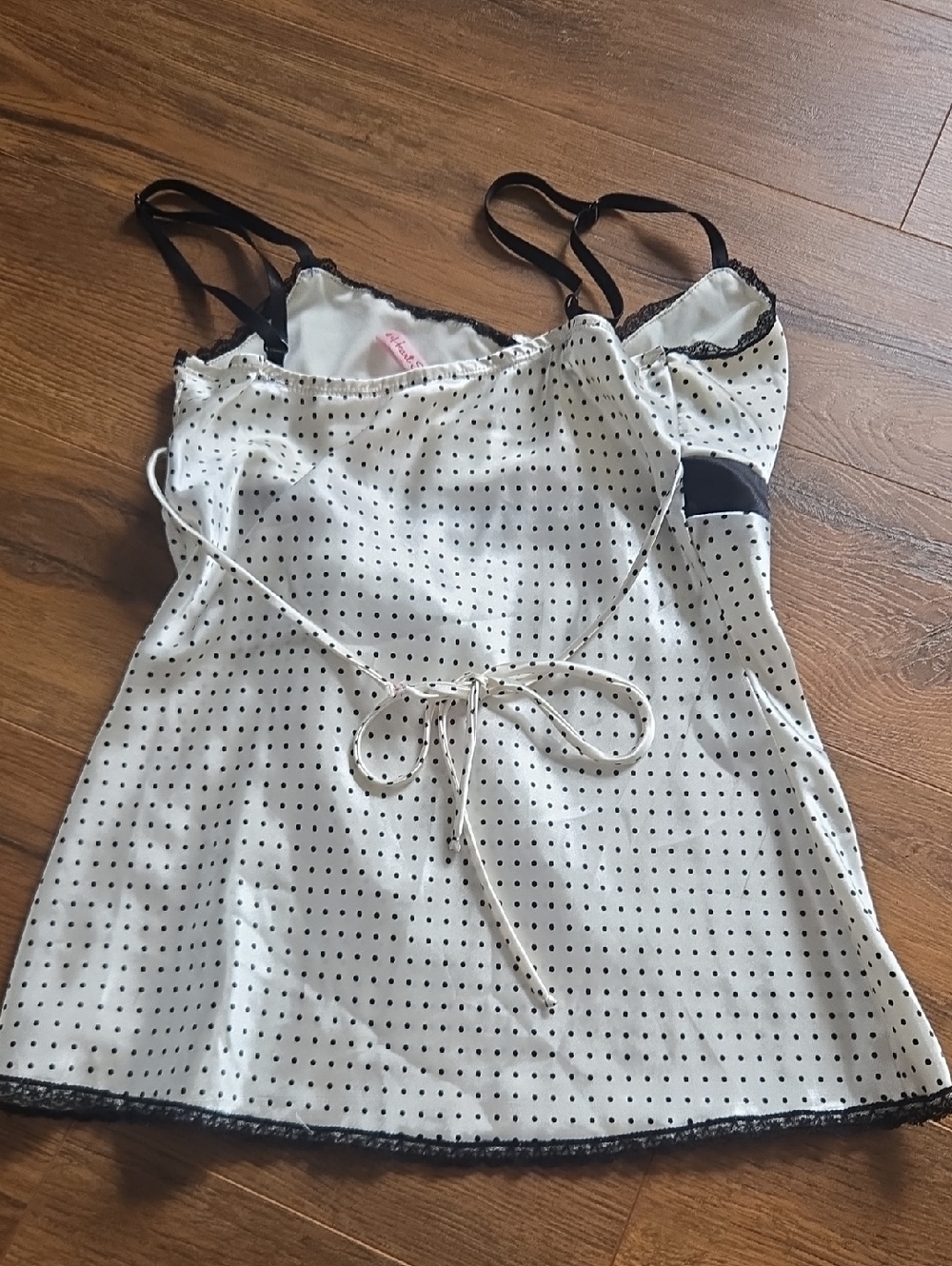 Heart Soul White Satin Polka Dot Cami with Black Sash Size M - Picture 6 of 7